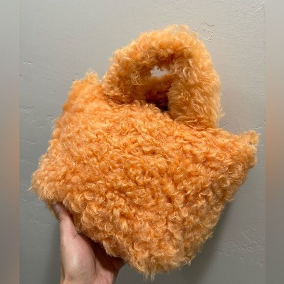 Multi Use Orange Genuine Curly Shearling Top Handle Bag/Shoulder Bag/Crossbody - Picture 12 of 16